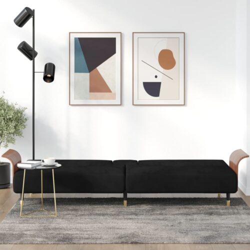 Sofa Bed with Cup Holders Black Velvet - Image 3