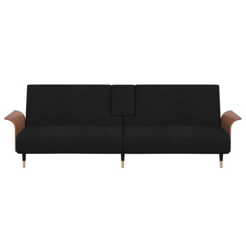 Sofa Bed with Cup Holders Black Velvet - Image 4