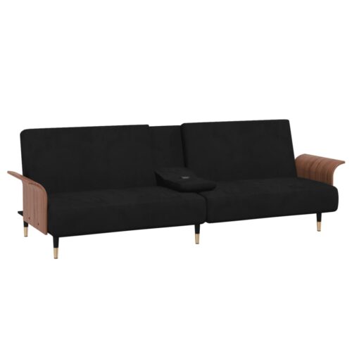 Sofa Bed with Cup Holders Black Velvet - Image 5