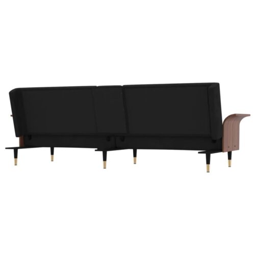 Sofa Bed with Cup Holders Black Velvet - Image 7