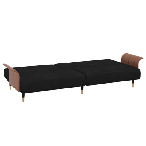 Sofa Bed with Cup Holders Black Velvet - Image 8