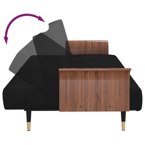 Sofa Bed with Cup Holders Black Velvet - Image 9