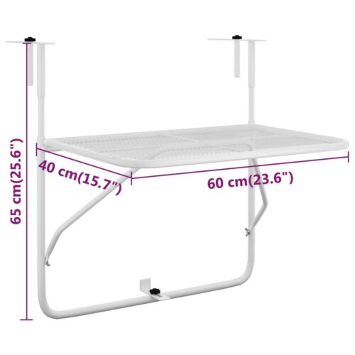 Balcony Table White 60x40cm Steel - Image 7