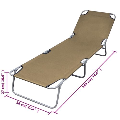 Foldable Sun Lounger with Adjustable Backrest Taupe - Image 6