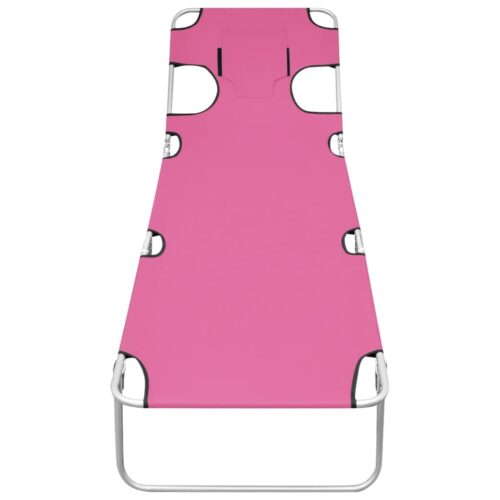 Folding Sun Lounger with Head Cushion Steel Magento Pink - Image 2