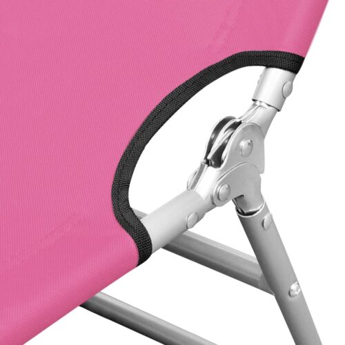Folding Sun Lounger with Head Cushion Steel Magento Pink - Image 3