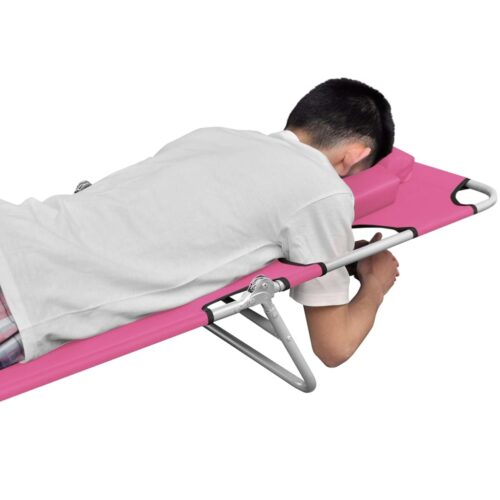 Folding Sun Lounger with Head Cushion Steel Magento Pink - Image 5