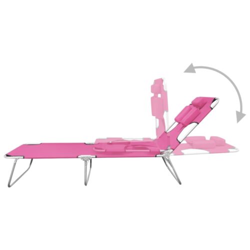 Folding Sun Lounger with Head Cushion Steel Magento Pink - Image 6