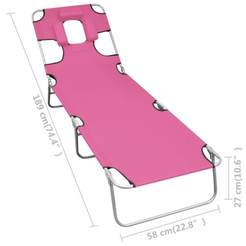Folding Sun Lounger with Head Cushion Steel Magento Pink - Image 7