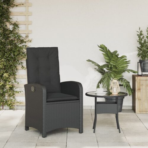 Reclining Garden Chair with Cushions Black Poly Rattan - Image 3