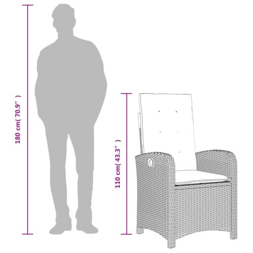 Reclining Garden Chair with Cushions Black Poly Rattan - Image 11