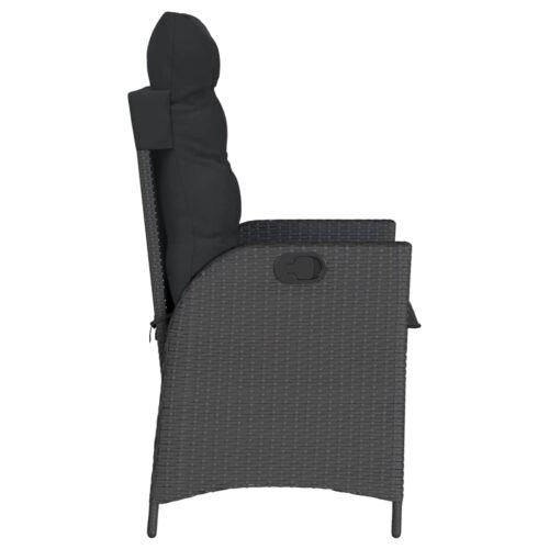 Reclining Garden Chair with Cushions Black Poly Rattan - Image 5