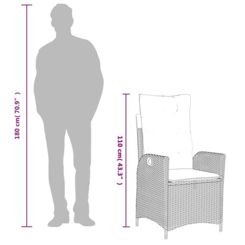 Reclining Garden Chair with Cushions Black Poly Rattan - Image 11