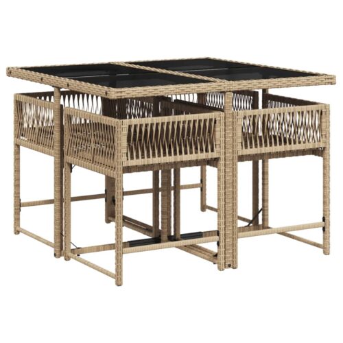5-Piece Garden Dining Set with Cushions Mix Beige Poly Rattan Wicker Outdoor Patio Furniture - Image 3