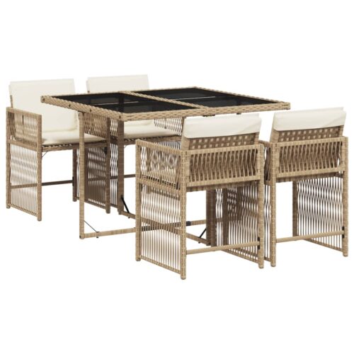 vidaXL 5 Piece Garden Dining Set with Cushions Beige Poly Rattan - Image 2