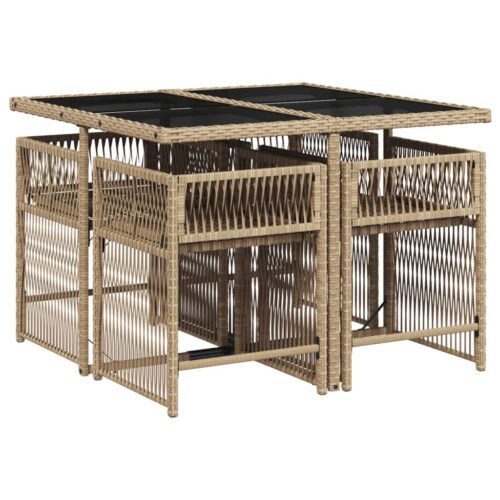 5-Piece Garden Dining Set with Cushions Mix Beige Poly Rattan Wicker Outdoor Patio Furniture - Image 3