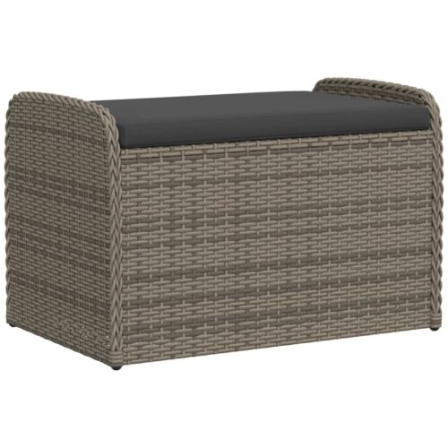 Storage Bench with Cushion Grey 80x51x52cm Poly Rattan