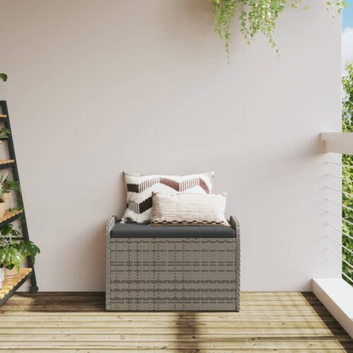 Storage Bench with Cushion Grey 80x51x52cm Poly Rattan - Image 3