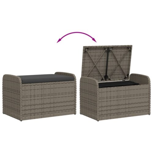 Storage Bench with Cushion Grey 80x51x52cm Poly Rattan - Image 7