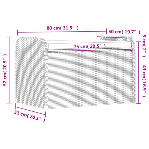Storage Bench with Cushion Grey 80x51x52cm Poly Rattan - Image 11