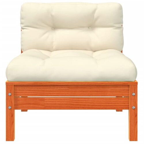 Garden Sofa Armless with Cushions Wax Brown Solid Wood Pine - Image 5