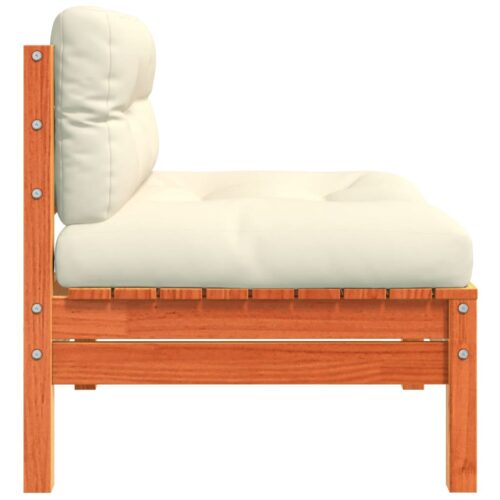 Garden Sofa Armless with Cushions Wax Brown Solid Wood Pine - Image 6