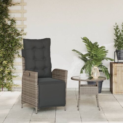 Reclining Garden Chair with Footrest Grey Poly Rattan - Image 3