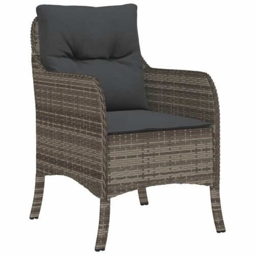 3-Piece Garden Dining Set with Cushions Grey Poly Rattan Wicker Outdoor Patio Furniture - Image 3