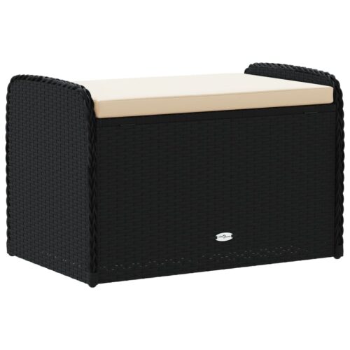Storage Bench with Cushion Black 80x51x52cm Poly Rattan - Image 6