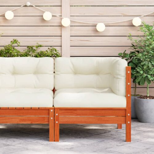Garden Sofa Corner with Cushions Wax Brown Solid Wood Pine - Image 3