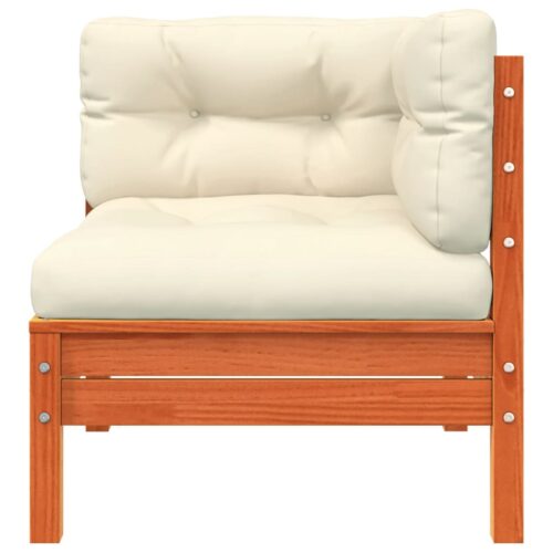 Garden Sofa Corner with Cushions Wax Brown Solid Wood Pine - Image 5