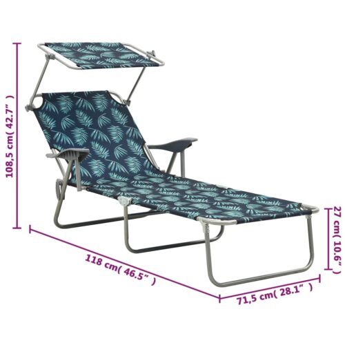 Sun Lounger with Canopy Steel Leaf Print - Image 8