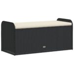 Storage Bench with Cushion Black 115x51x52cm Poly Rattan