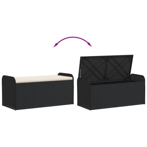 Storage Bench with Cushion Black 115x51x52cm Poly Rattan - Image 7