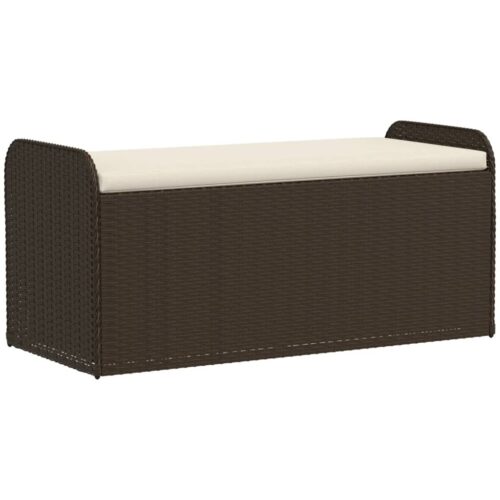 Storage Bench with Cushion Brown 115x51x52cm Poly Rattan