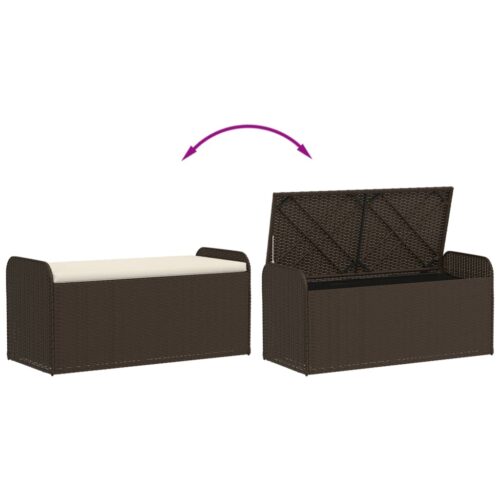 Storage Bench with Cushion Brown 115x51x52cm Poly Rattan - Image 7