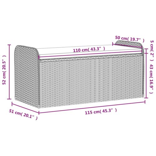 Storage Bench with Cushion Brown 115x51x52cm Poly Rattan - Image 11