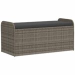 Storage Bench with Cushion Grey 115x51x52cm Poly Rattan