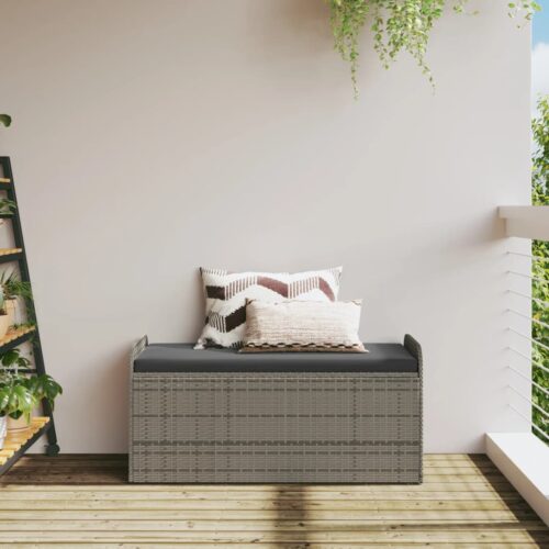 Storage Bench with Cushion Grey 115x51x52cm Poly Rattan - Image 3