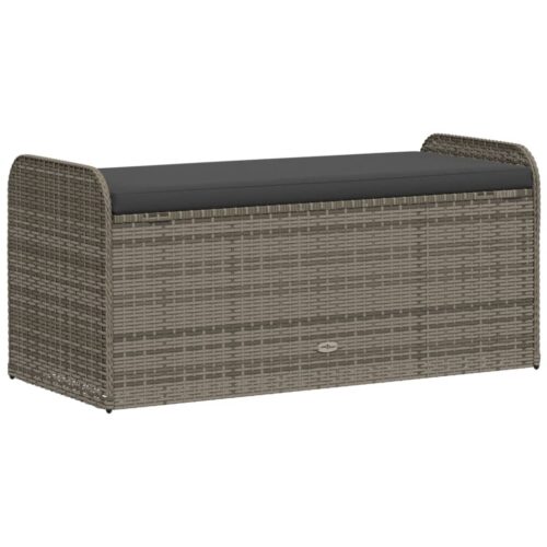 Storage Bench with Cushion Grey 115x51x52cm Poly Rattan - Image 6
