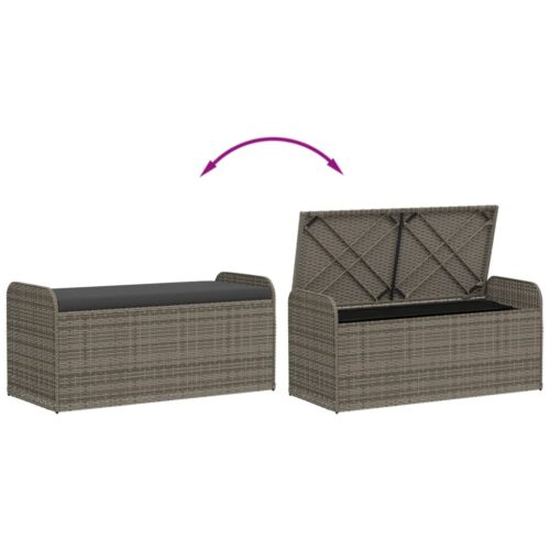Storage Bench with Cushion Grey 115x51x52cm Poly Rattan - Image 7