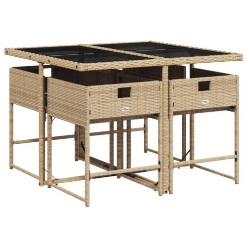 5-Piece Garden Dining Set with Cushions Mix Beige Poly Rattan Wicker Outdoor Patio Furniture - Image 3