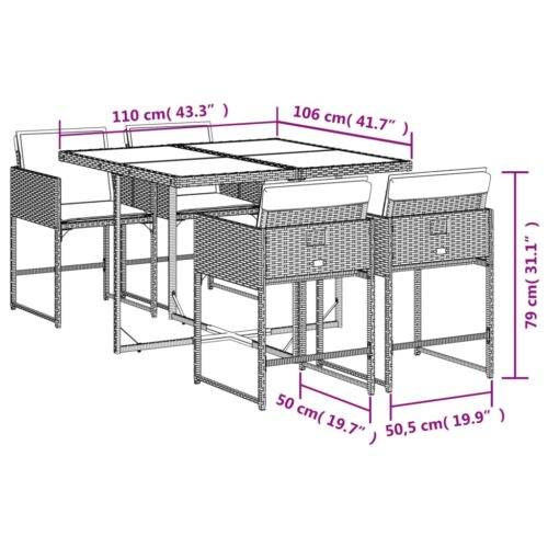 5-Piece Garden Dining Set with Cushions Mix Beige Poly Rattan Wicker Outdoor Patio Furniture - Image 6