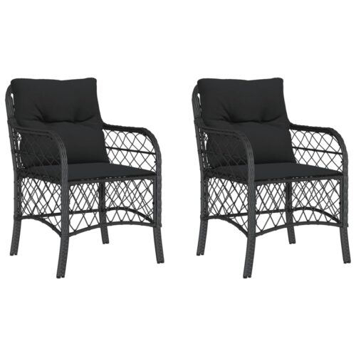 Garden Chairs with Cushions 2pcs Black Poly Rattan