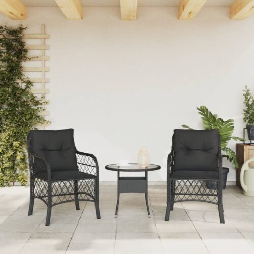 Garden Chairs with Cushions 2pcs Black Poly Rattan - Image 3
