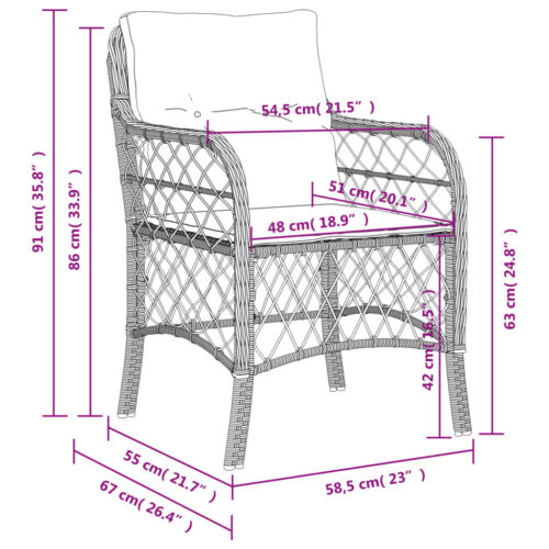 Garden Chairs with Cushions 2pcs Black Poly Rattan - Image 10