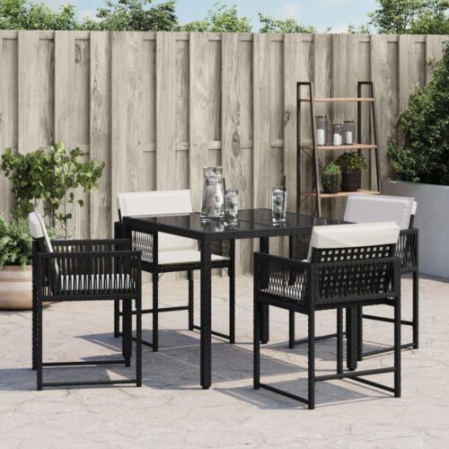 Garden Chairs with Cushions 4pcs Black Poly Rattan - Image 3
