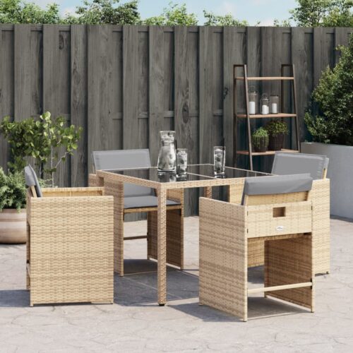 Garden Chairs with Cushions 4pcs Mix Beige Poly Rattan - Image 3