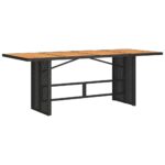 Garden Table with Acacia Wood Top Black 190x80x74cm Poly Rattan