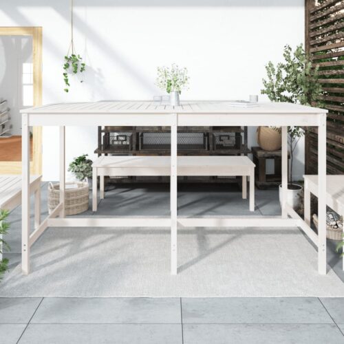 Garden Table White 203.5x90x110cm Solid Wood Pine - Image 7